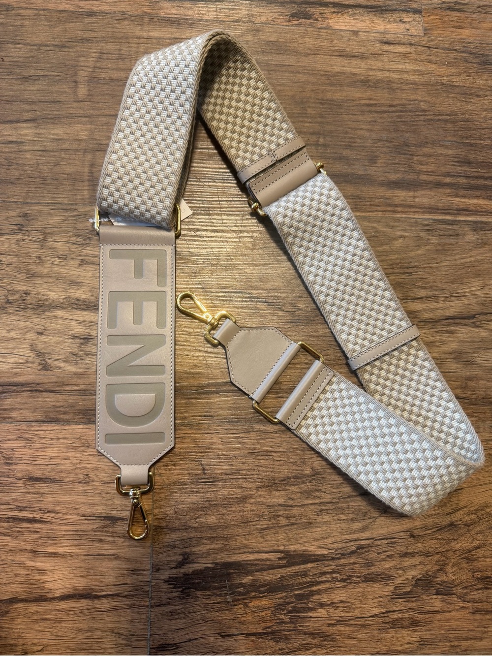 Fendi Taupe Woven Detachable Strap with Gold Hardware